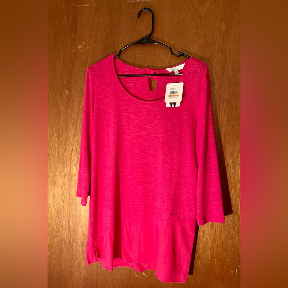 Company Ellen Tracy Pitaya Pink Slub Knit Mixed Media Tie Back Tunic Top 88109